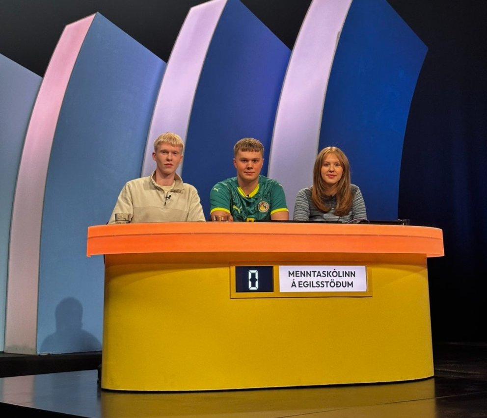 Lið ME í Gettu betur 2026 Auðun, Steinar og Sólgerður Vala