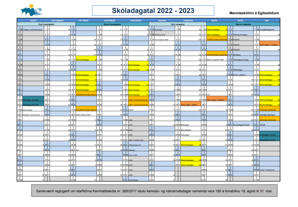 Breyting á skóladagatali