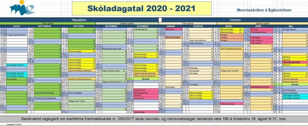 Skóladagatal uppfært