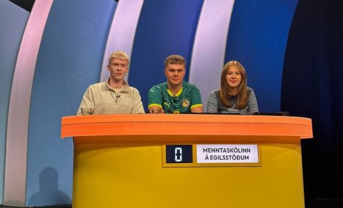 Lið ME í Gettu betur 2026 Auðun, Steinar og Sólgerður Vala